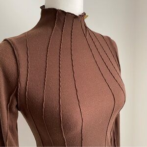Chocolate Brown Mock Neck Long Sleeve Top